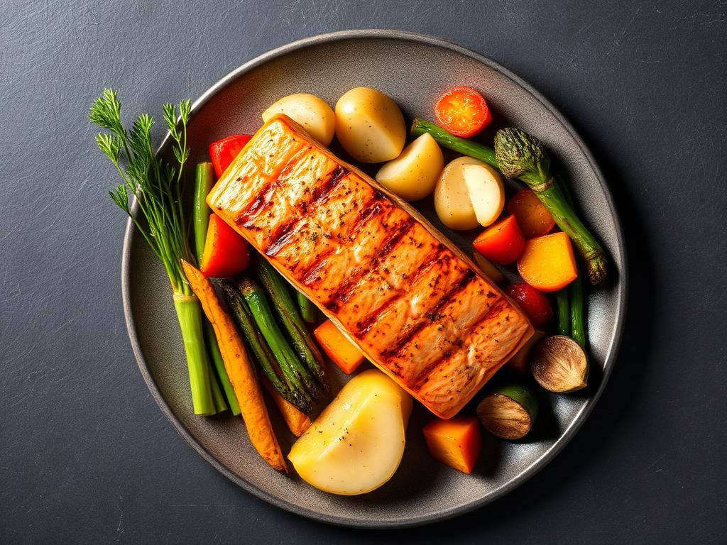 Diner met zalm, aardappel en groenten